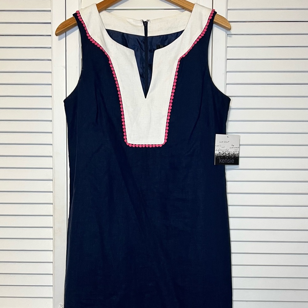 Kensie Navy, White, and Pink Trimmed Dress